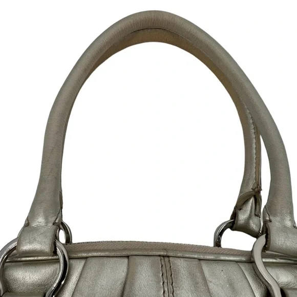 Cole Haan Silver Leather Zipper Top 3 Compartment Satchel Bag Purse Women's - Picture 12 of 13